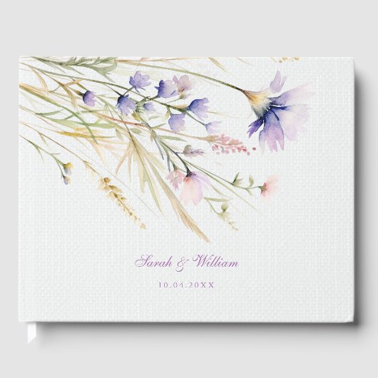 Romantisch violet bloemen bruiloft gastenboek (Voorkant)