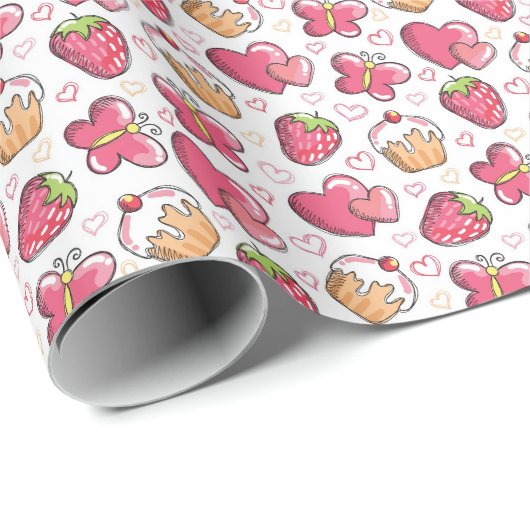 romantisch voedselpatroon cadeaupapier (Rol Hoek)