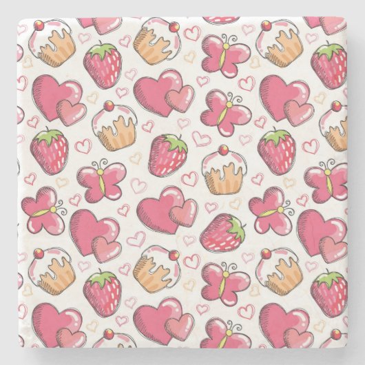 romantisch voedselpatroon stenen onderzetter (Voorkant)