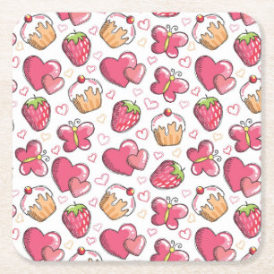 romantisch voedselpatroon vierkante kartonnen onderzetter