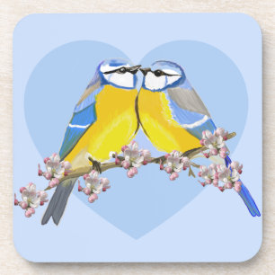 Romantisch vogelpaar, Cyanistes Caeruleus Bier Onderzetter