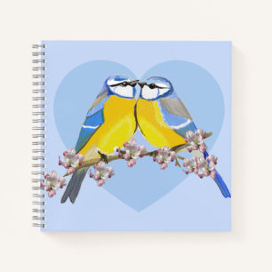 Romantisch vogelpaar, Cyanistes Caeruleus Notitieb Notitieboek