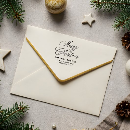 Romantisch vrolijk kerstscript retouradres rubberstempel