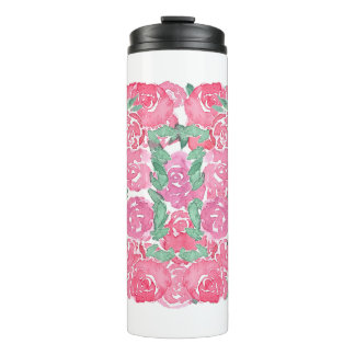 Romantisch waterverfrozen roze rood bloemmotief thermosbeker
