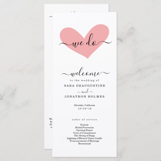 Romantisch "we doen" huwelijksprogramma programma (Voorkant / Achterkant)