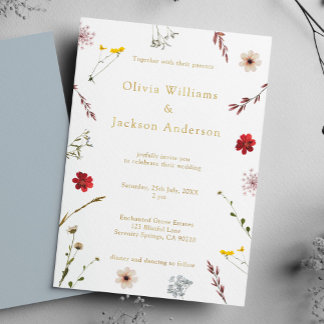 Romantisch wildbloemenscript bruiloft folie uitnodiging