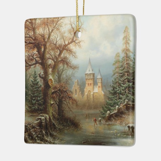 Romantisch winterlandschap met schaatsers keramisch ornament (Links)