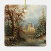 Romantisch winterlandschap met schaatsers keramisch ornament (Achterkant)