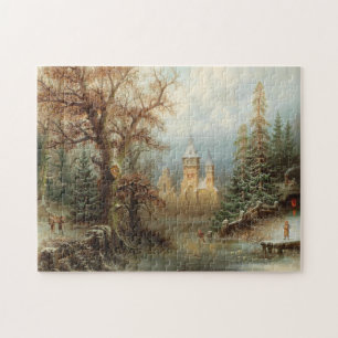Romantisch winterlandschap met schaatsers legpuzzel