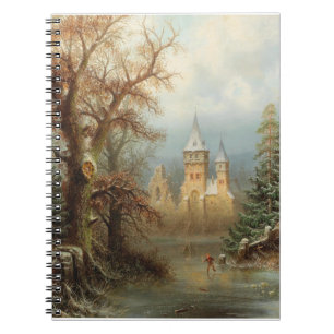 Romantisch winterlandschap met schaatsers notitieboek