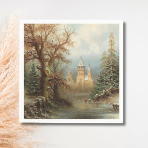 Romantisch winterlandschap met schaatsers servet