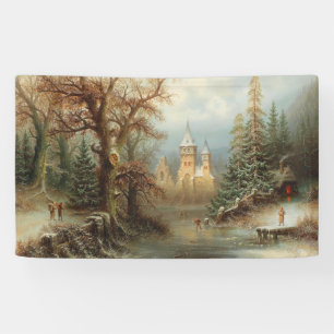 Romantisch winterlandschap met schaatsers spandoek