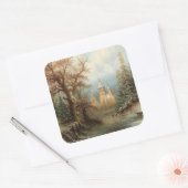 Romantisch winterlandschap met schaatsers vierkante sticker (Envelop)