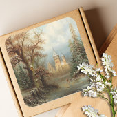 Romantisch winterlandschap met schaatsers vierkante sticker