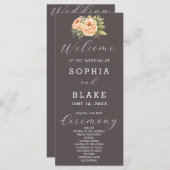 Romantisch wit bloemenas grijs bruiloft programma (Voorkant / Achterkant)