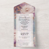 Romantisch Wit Goud Paarse Bloemen Huwelijk All In One Uitnodiging (Binnen)