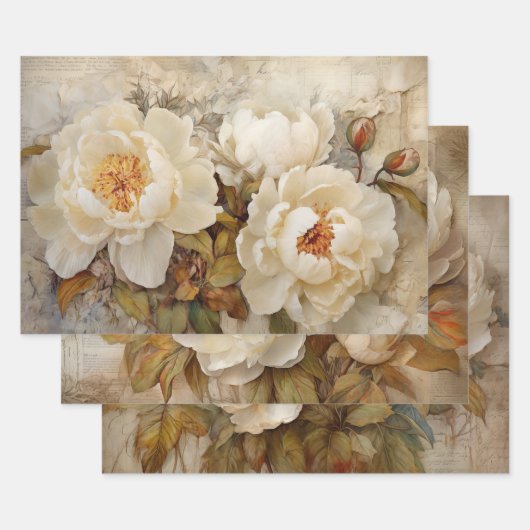 ROMANTISCH  WIT PEONY DECORATIEF PAPIER INPAKPAPIER VEL (Set)