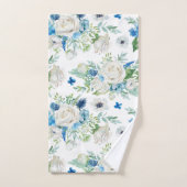 Romantisch Wit Rose & Blauw Bloemen Patroon Bad Handdoek (Handdoek)