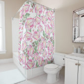 Romantisch wit roze geel zomer roos floraal douchegordijn (In situ)