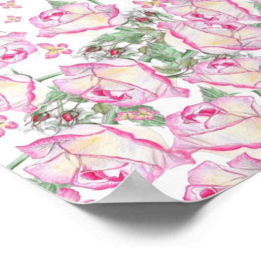 Romantisch wit roze geel zomer roos floraal poster (Hoek)