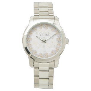 Romantisch wit rozen gepersonaliseerd horloge