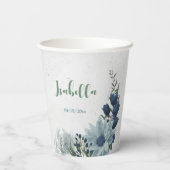 romantisch wit stoffig &marineblauw bloemmotief gr papieren bekers (Achterkant)