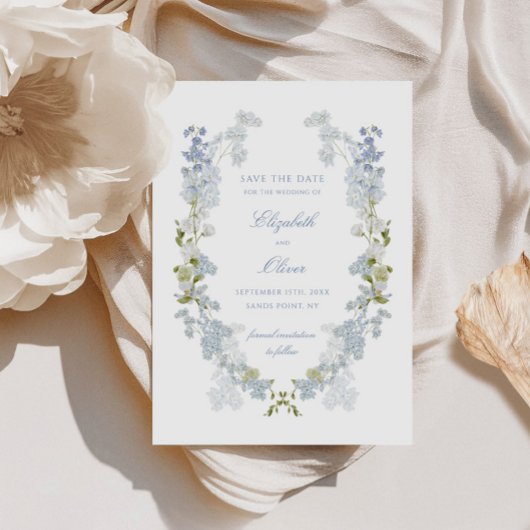 Romantisch Zacht Blauw Bloemen Bruiloft Save The Date