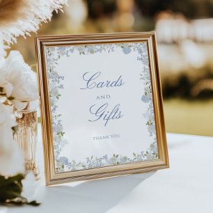 Romantisch Zacht Blauw Bloemen Trouwkaarten en Ges Poster
