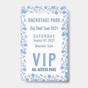Romantisch Zacht  Blauw Bloemen VIP Pass Badge