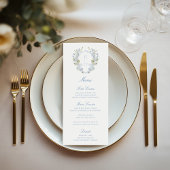 Romantisch Zacht Blauw Monogram Crest Bruiloft Menu