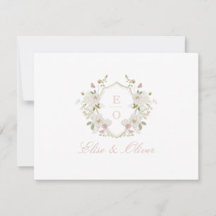 Romantisch Zacht Blush Wit Huwelijk Monogram Bedankkaart