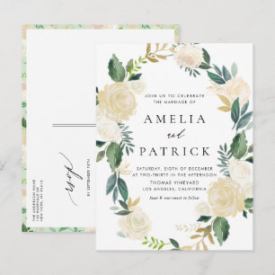 Romantisch zacht ivoor bloemenkrans bruiloft uitnodiging briefkaart