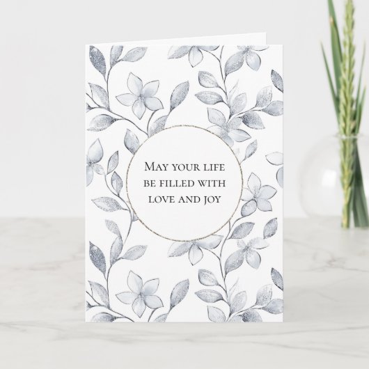 Romantisch Zilver Wit Bloemen Huwelijk Kaart (Voorkant)