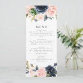 Romantisch & Zoet Navy Blush Bloemen Diner Kaart (Staand voorkant)