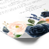 Romantisch & Zoet Navy Blush Bloemen Diner Menu Poster (Hoek)