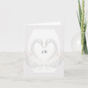 Romantisch Zwaan Paar Monogram Gevouwen Noot Kaart