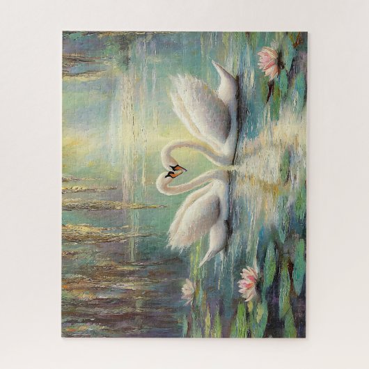 Romantisch Zwaankoppel in Lily Pond Fine Art Legpuzzel (Verticaal)