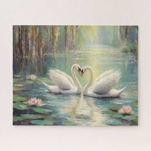 Romantisch Zwaankoppel in Lily Pond Fine Art Legpuzzel (Horizontaal)