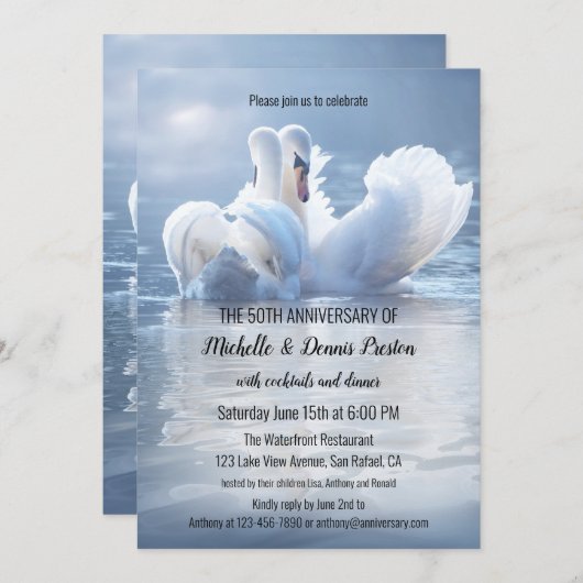 Romantisch Zwanenmeer Jubileumfeest Kaart (Voorkant / Achterkant)