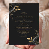 Romantisch Zwart Goud Bloemen Donker Bruiloft Kaart