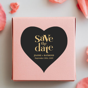 Romantisch Zwart Goud Custom Save the Date Bruilof Hart Sticker
