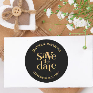Romantisch Zwart Goud Custom Save the Date Bruilof Ronde Sticker