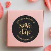 Romantisch Zwart Goud Custom Save the Date Bruilof Ronde Sticker