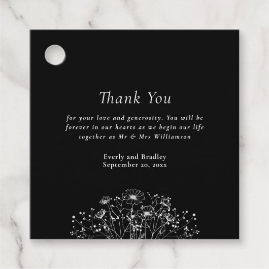 Romantisch zwart wit botanische bruiloft dank u bedankjes labels (Voorkant)