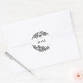 Romantisch zwart-wit kant bruiloft monogram ronde sticker (Envelop)