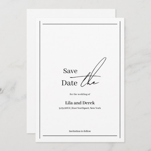 Romantisch zwart-wit randframe script  save the date (Voorkant / Achterkant)