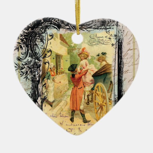 Romantische 18e eeuw kerstmis keramisch ornament (Voorkant)