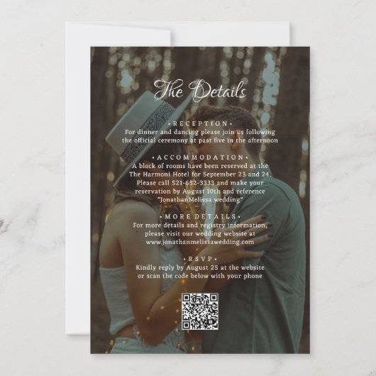 Romantische 2 foto's script overlay QR-code bruilo Kaart (Achterkant)