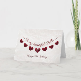 Romantische 50e verjaardag Red Heart Bunting vrouw Kaart