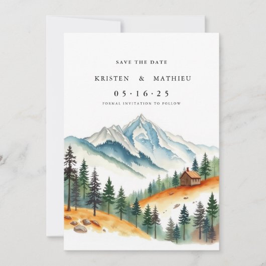Romantische aangepaste berg save the date (Voorkant)